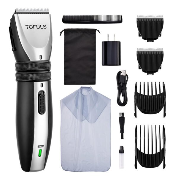TOFULS Cordless Rechargeable Hair Clippers for Men - Adjustable Length, Stainless Steel Blade, Easy to Disassemble and Clean, Complete Grooming Kit
